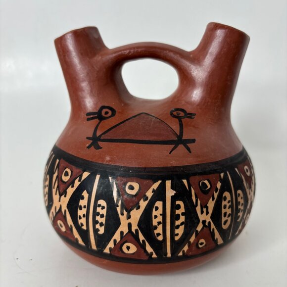 Vintage Red Clay Wedding Vase Signed El Molle Chile 5” Tall South America - Picture 1 of 10